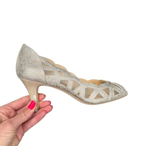 Alex Marie Metallic Mesh Peep Toe Heels | Size 8.5M Like New Prom Wedding Party - Picture 1 of 10
